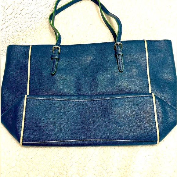 Coach Turnlock Tote in Edgestain Leather Mineral Blue Navy - Picture 7 of 13